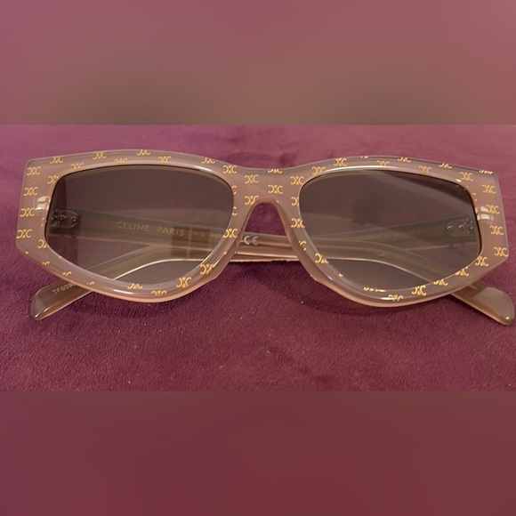 RARE Celine geometric sunglasses tan with gold logo - Picture 8 of 8